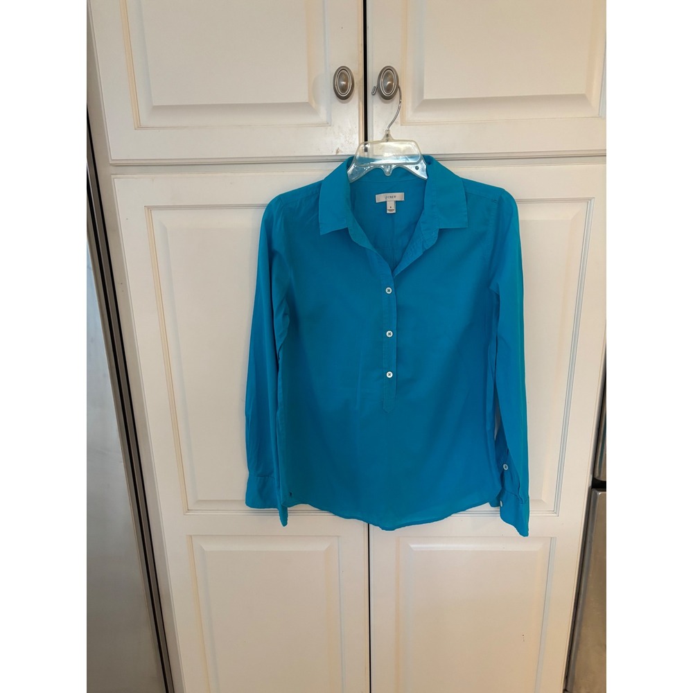 J.Crew Womens Turquoise‎ Blue Long Sleeve Popover Shirt Size 8 Button Front Top